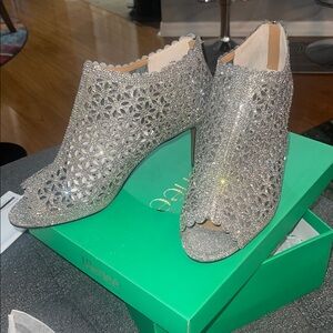 J. Renee’ Silver & Rhinestone Peep-Toe Heels - 12W